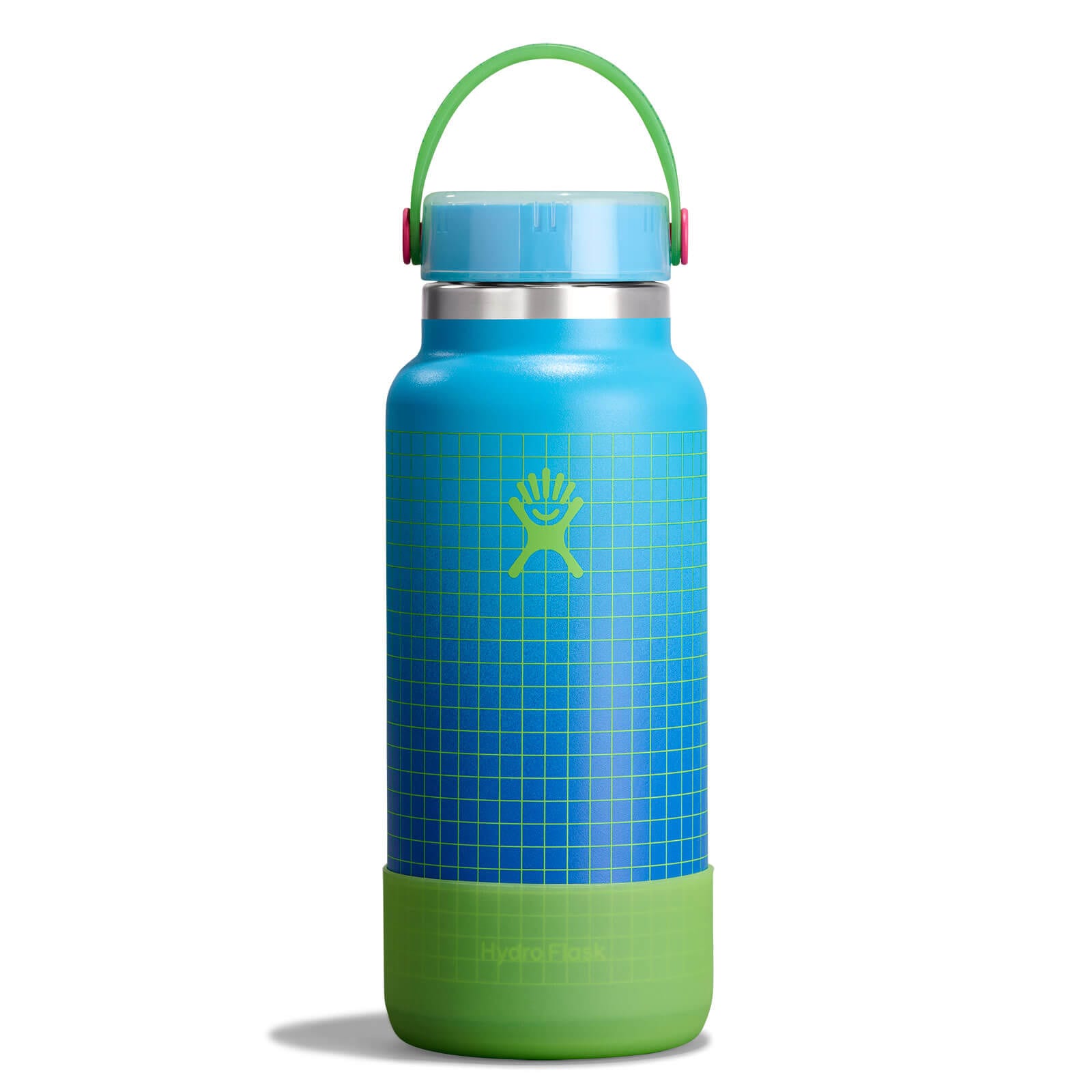 Hydro Flask Wide Mouth bottle in powder-coat colours standing on a rock