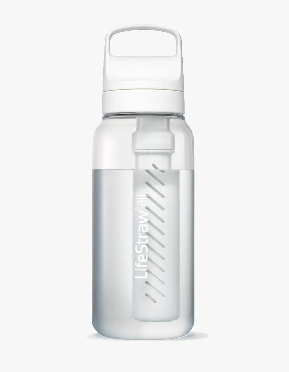 LifeStraw Personal water filter straw being used at a mountain stream