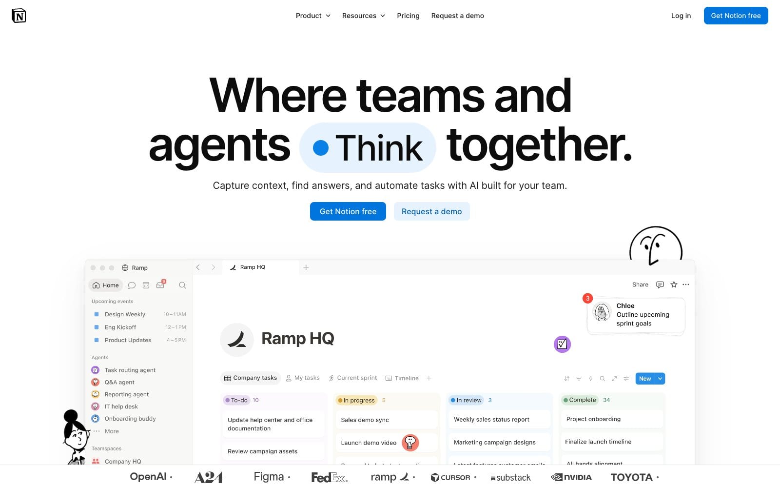 Notion home page introducing the AI workspace for teams